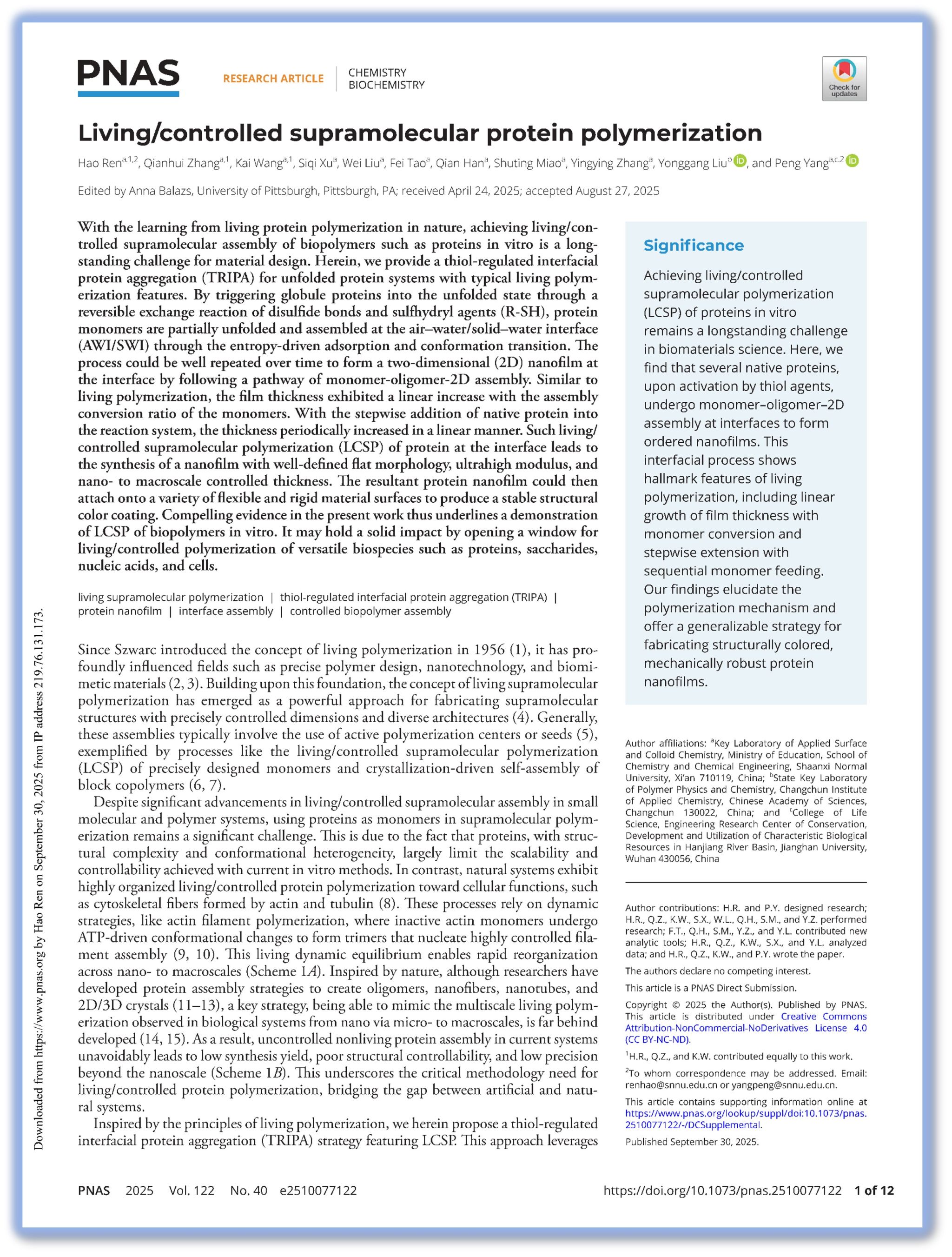 生物表界面与智能大分子研究团队在学术期刊PNAS上发表研究成果（2025-10-10）